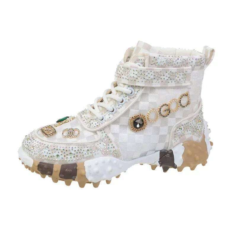 Women's Rhinestone Short Boots New Fashion Durian Studded Thick Sole Outdoor Anti Slip Sports Casual Shoes 2024