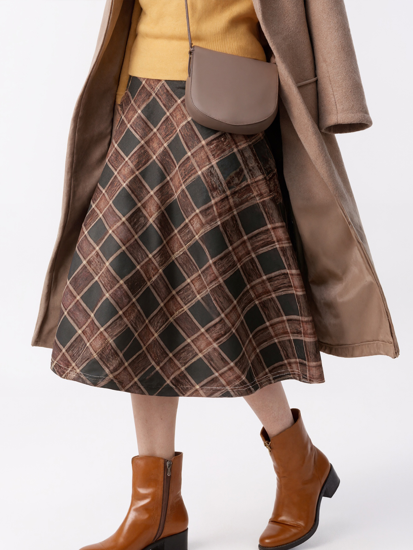 Women's Summer New Elegant Plaid Printed Midi Skirt, Versatile Milk Silk Casual Skirt (S-XXL, Mixed Color)-CF43615