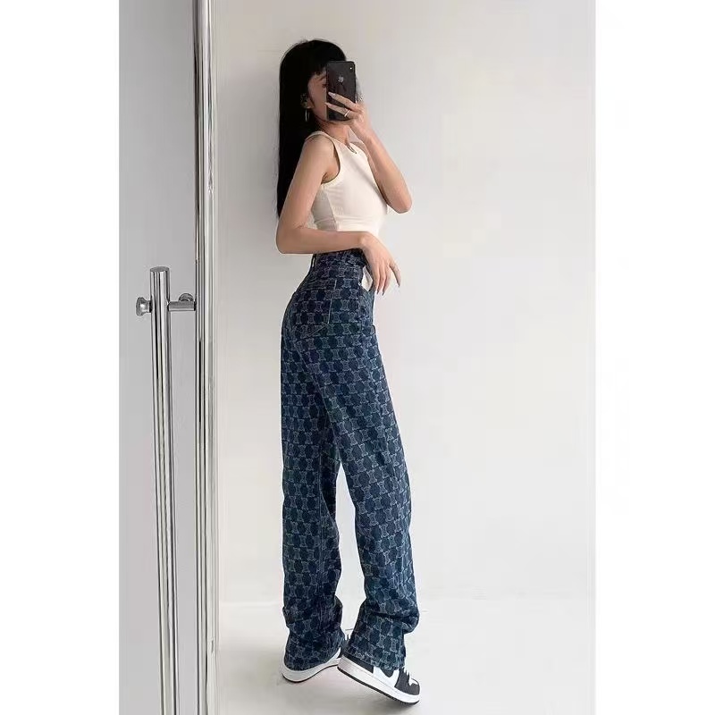 Women's Jacquard Jeans - High-Waisted, Straight-Leg, Loose-Fit, Floor-Length Wide-Leg Style, New INS Trend for Spring and Autumn Z260313