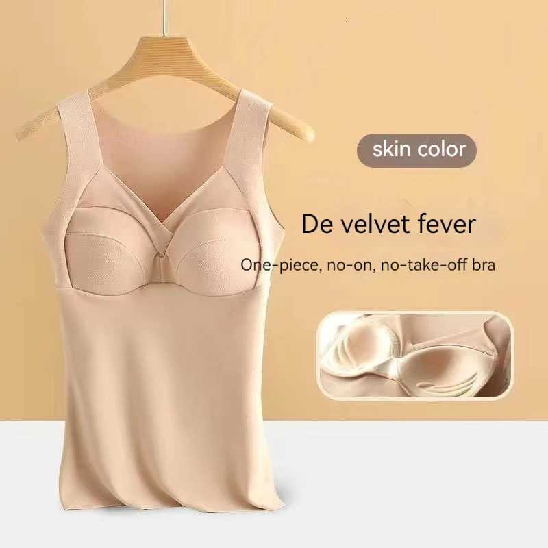 Autumn and Winter Warm Tank Top Womens Hanging Strap with Plush and Thickening De Rong Heaty Large Underlay Traceless UnderwearT251020