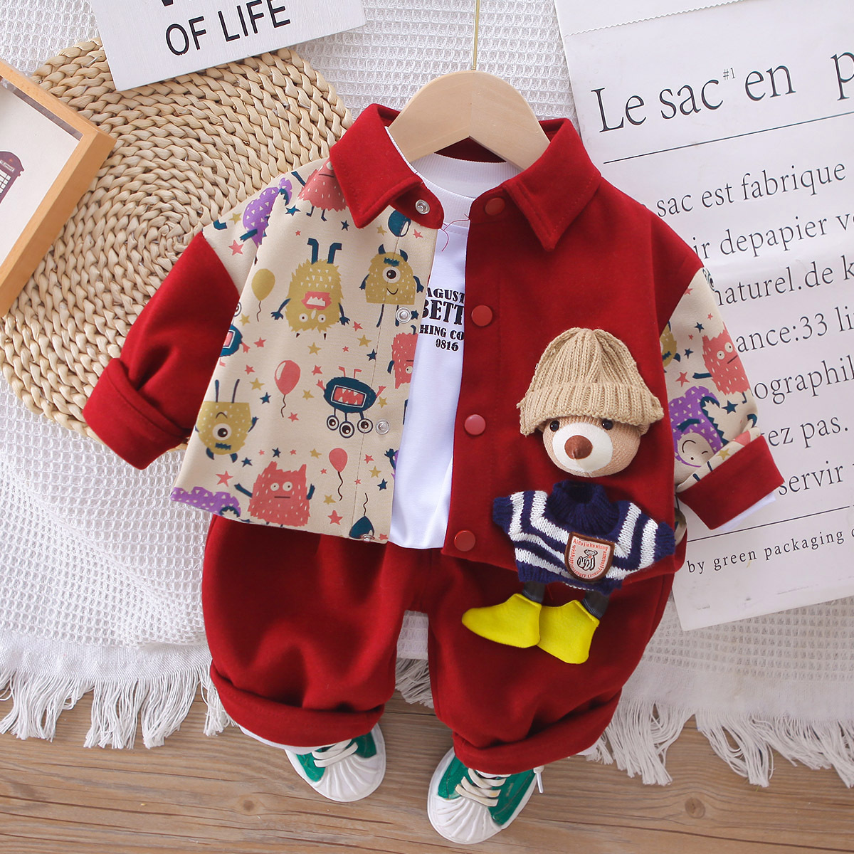 2025 New Hot Selling Fashionable Baby Block Three Piece Cub Set for Children's and Boys' Spring and Autumn Sets Free Shipping