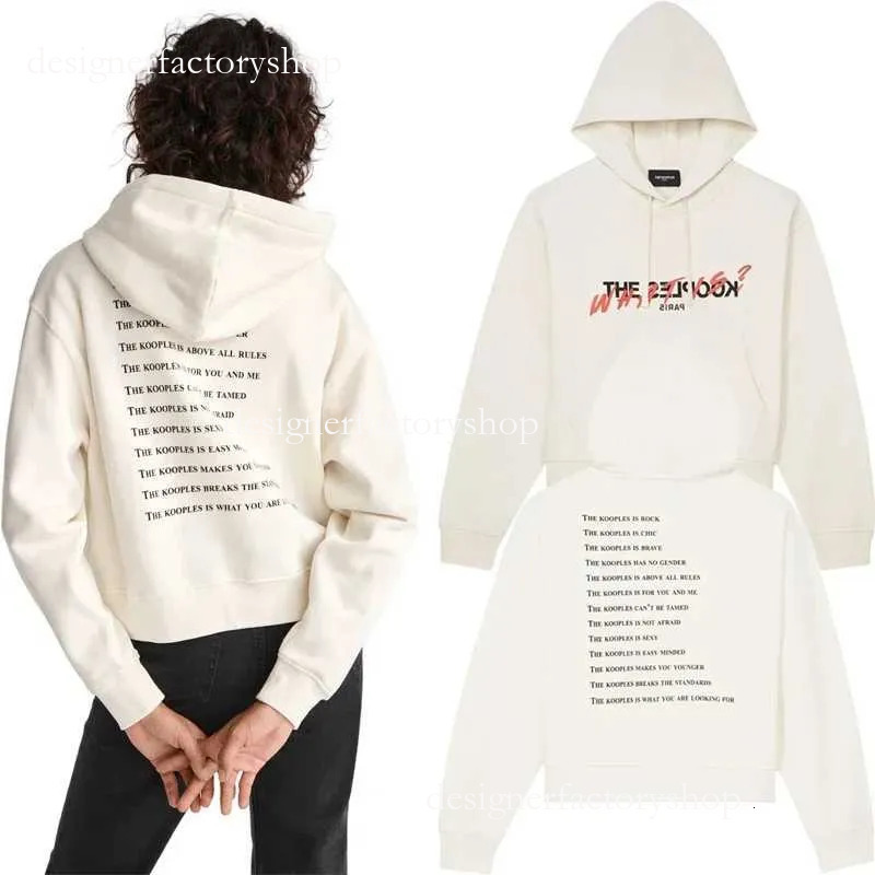 Mens the kooples hoodie Sweatshirts Winter Spring Brand Style Tide Strt Sweater Letter Pattern Print Woman Daily Versatile Cotton Thickened Hood b30 fa