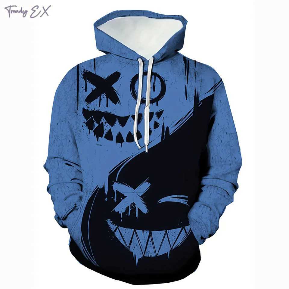 New autumn mens fashionable smiling face design printed soft and comfortable hooded sweatshirt outdoor streetwear W251020