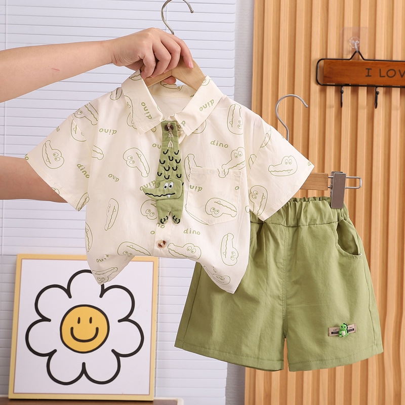 2025 New Hot selling Boys' Summer Short sleeved Set, Two piece Set, Fashionable and Western Style, Baby Summer Shirt, Free Shipping Children