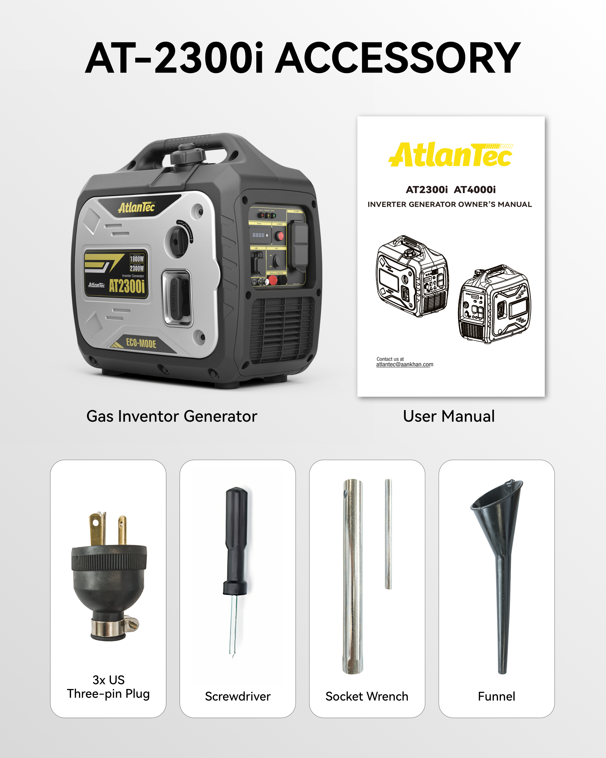 2300W Super Quiet Generator, Portable Power Gas Powered Inverter Generator, Station Emergency Parallel Capable Long Run Time Camping Rechargeable Inve