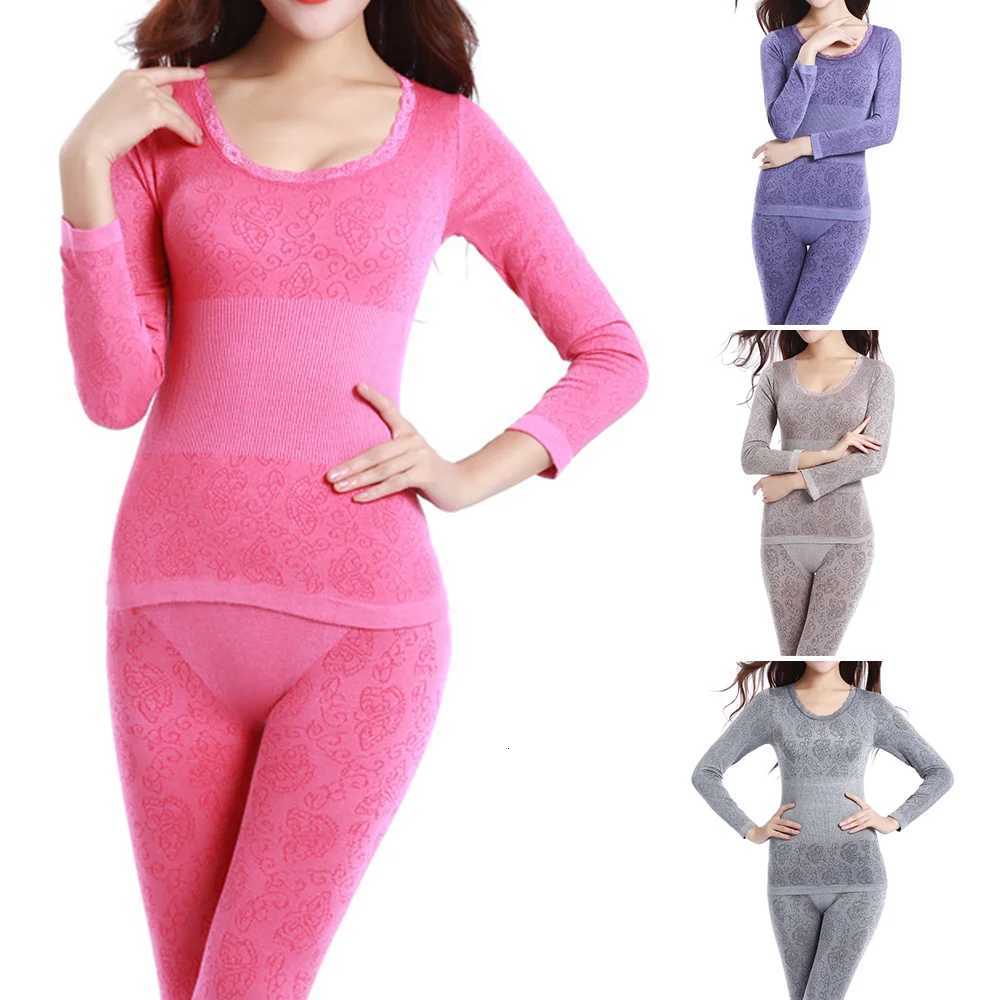 1set Lace Thermal Underwear Sexy Ladies Clothes Warm Winter Print Seamless Antibacterial Intimates Elastic Women Shaped SetsT251020