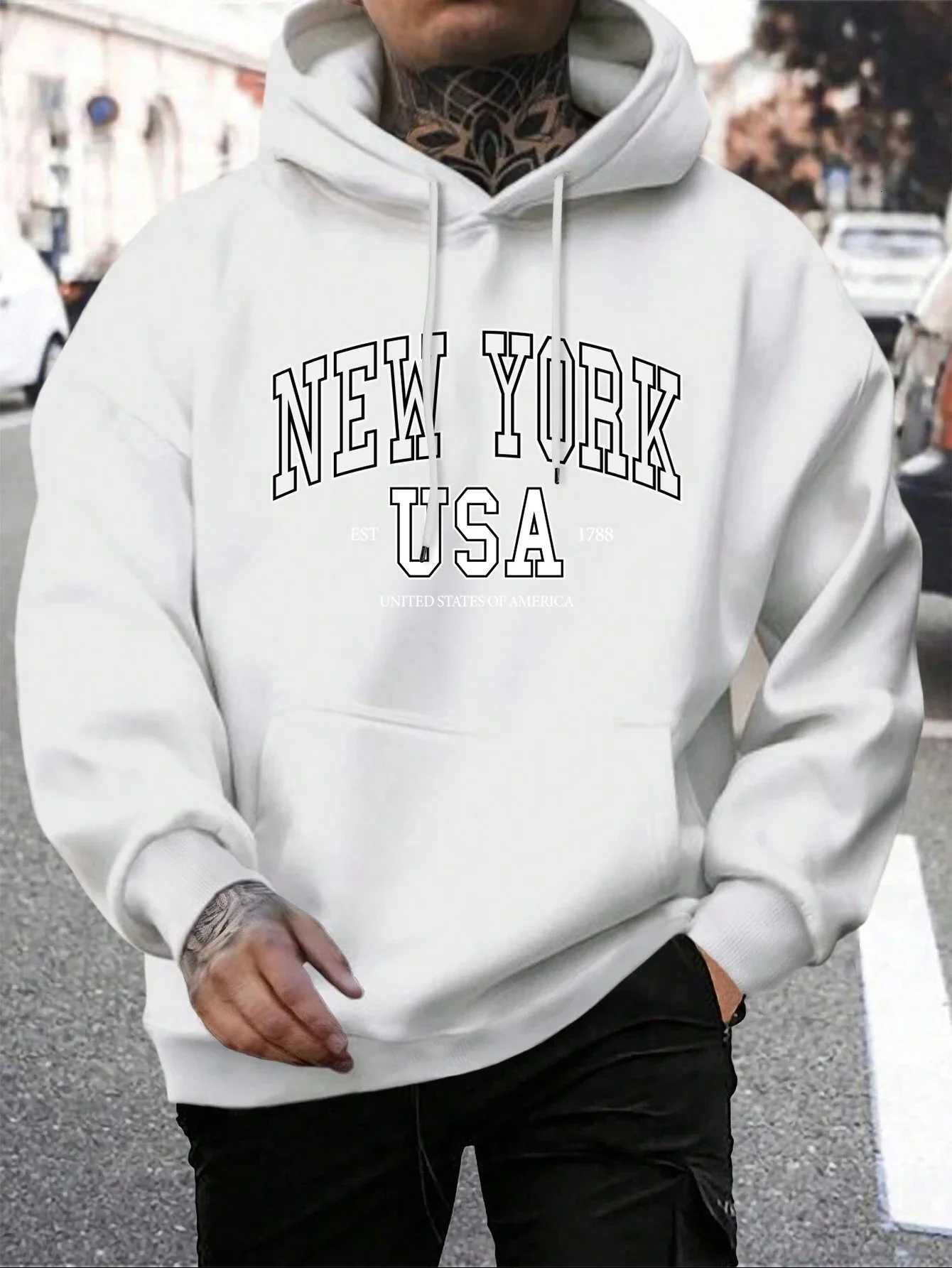 Autumn Fleece Crewneck Clothes America New York City Print Male Hoody Fashion Loose Hoodies Casual Warm Hooded Men W251020