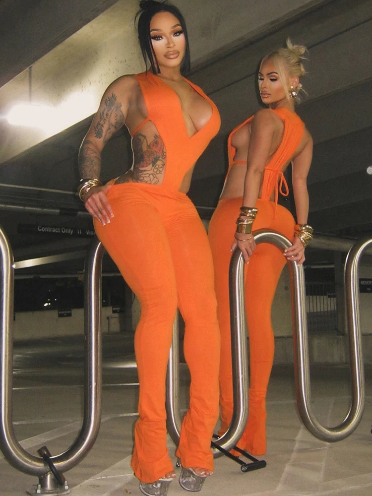 Weird Puss Sexy Hipster Women Tracksuit 2 Piece Set Deep VNeck Sleeveless BodysuitLeggings Matching Hipster Streetwear Outfits 251013