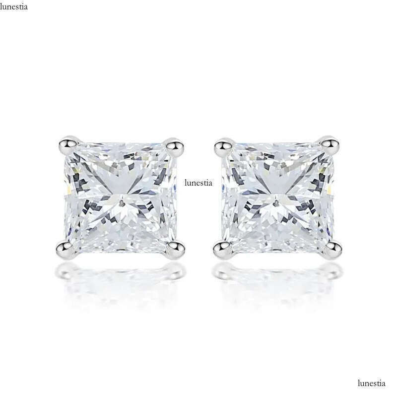 2024 Ins Top Sell Stud Earrings Simple Fashion Jewelry Sterling Sier Fill Princess Cut White 5A Cubic Zircon Party Women Wedding Earring Gift