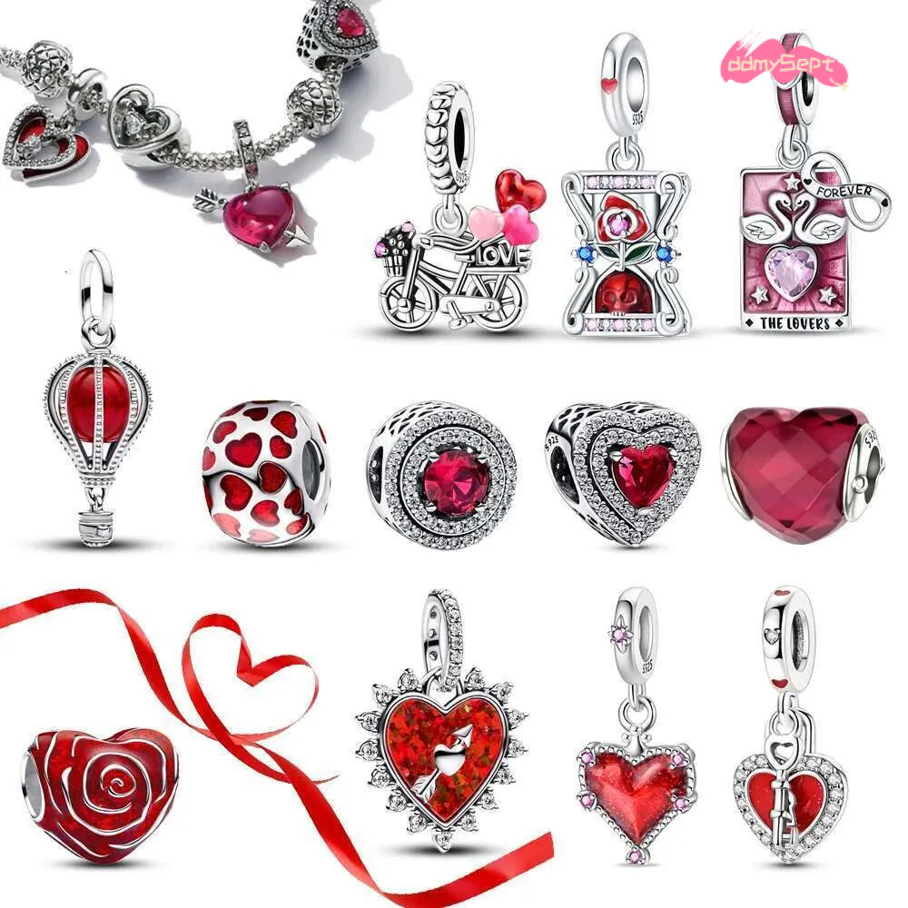 Beautiful Sterg Sier Red Valentine's Day Infinity Love Rose Pendant Fit DIY Bracelet Necklace Date Accessories Gifts ddmysept