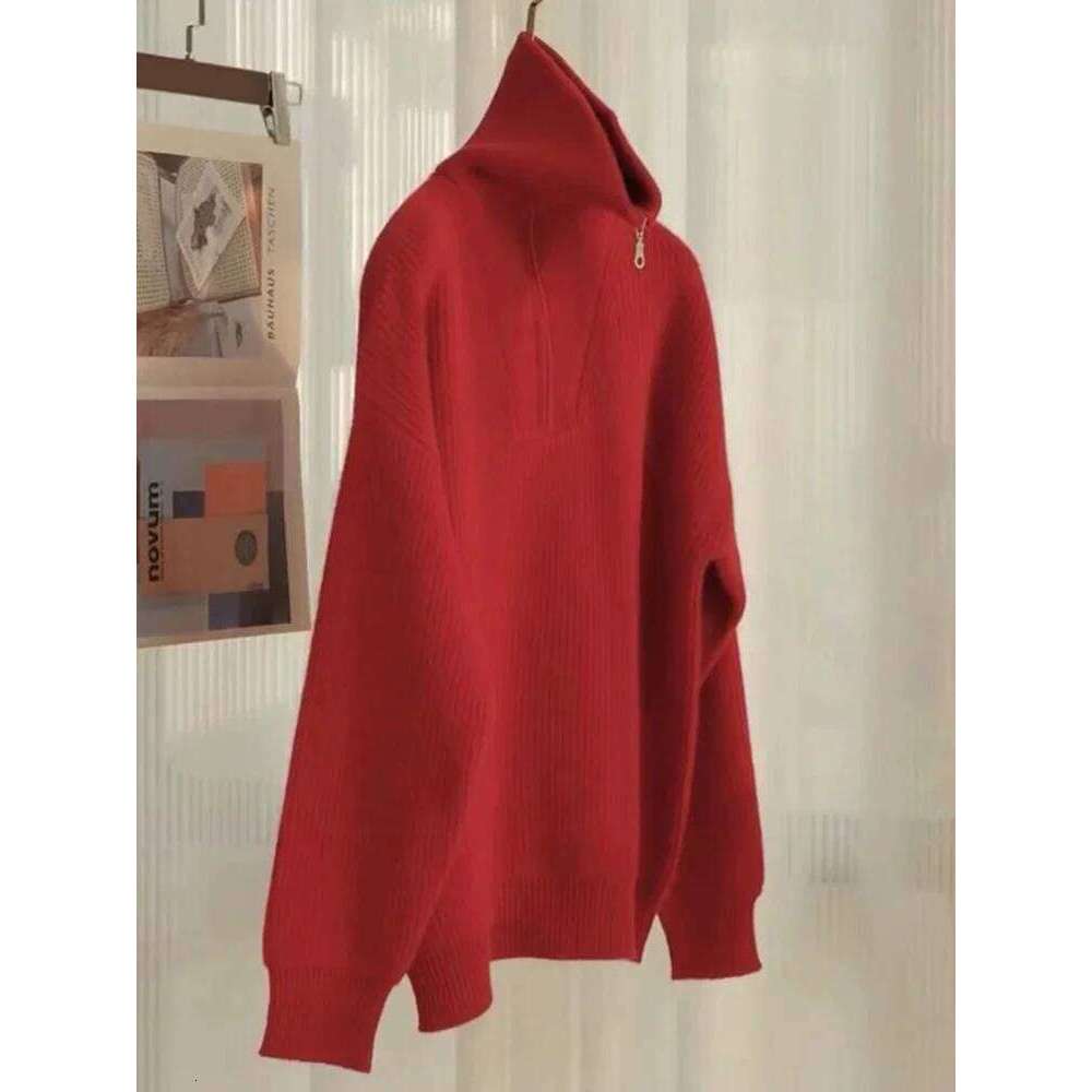 Red High-End Cashmere Sweater With Half Zipper Lapel Year Of The Dragon Design Knitwear For Men Women 251020 251020