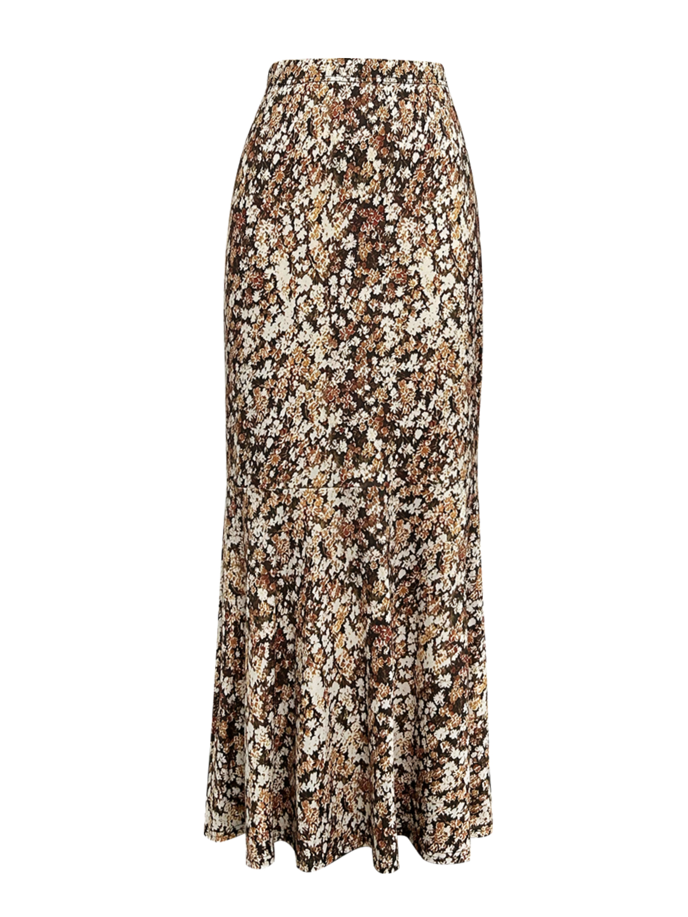 Women's Autumn & Winter Fashion Elegant Milk Silk Midi Skirt, Casual Elastic Waist Floral Printed Skirt for Office & Outing-CF56409