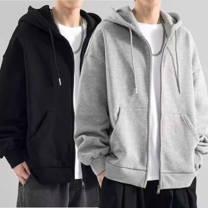 25 High Street Hoodie Men Solid Color Zip Up Long Sleeve Loose Jacket Coats Casual Hooded Sweatshirt Y2K Fashion Outdoor Clothes W251020