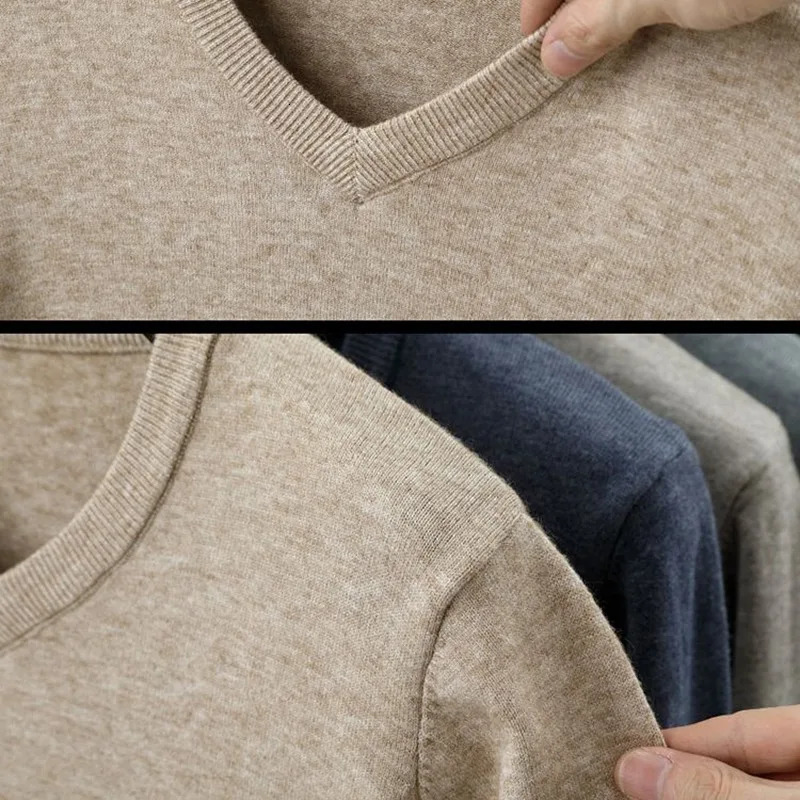 Mens Long Sleeve Knit Pullover Sweater Autumn Winter Soft Thermal Warm Classic Lightweight Black Light Gray 251015