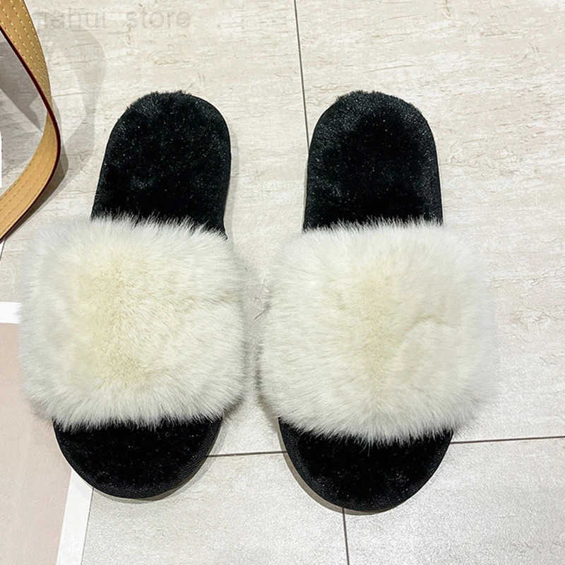 Fluffy Slippers Women Home Autumn Winter Casual Designer Shoes Girls Indoor Plush Slides 2025 Fashion Elegant Flat Footwear Soft M251020