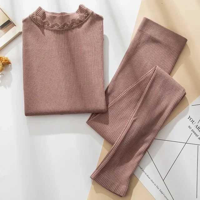 Solid Color Slim Womens Thermal Underwear Set Winter Turtleneck Cotton Long Johns Female Second Skin Thermo Clothing PajamasT251020