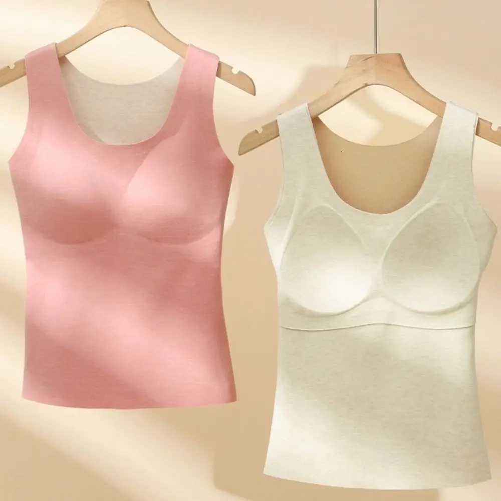 Elastic With Chest Pad Women Thermal Vest Solid Color Soft Sleeveless Vest Oneck Slim Thicken Bottoming Shirt IndoorT251020