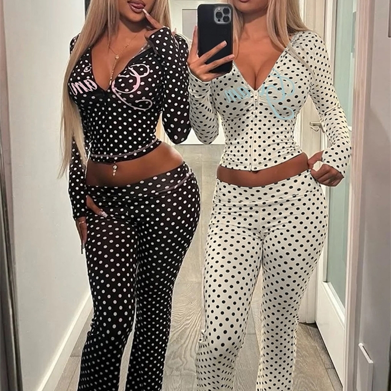 Weird Puss Polka Dot Letter Woman Tracksuit Trend Sexy Hooded JacketPants Skinny Stretch Matching Streetwear 251018