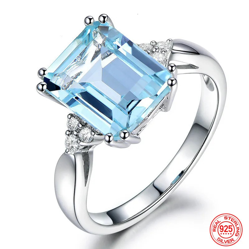 925 Sterling Silver Fashion Aquamarine Gemstone Ring For Women Wedding Party Jewelry Gifts Wholesale 251020