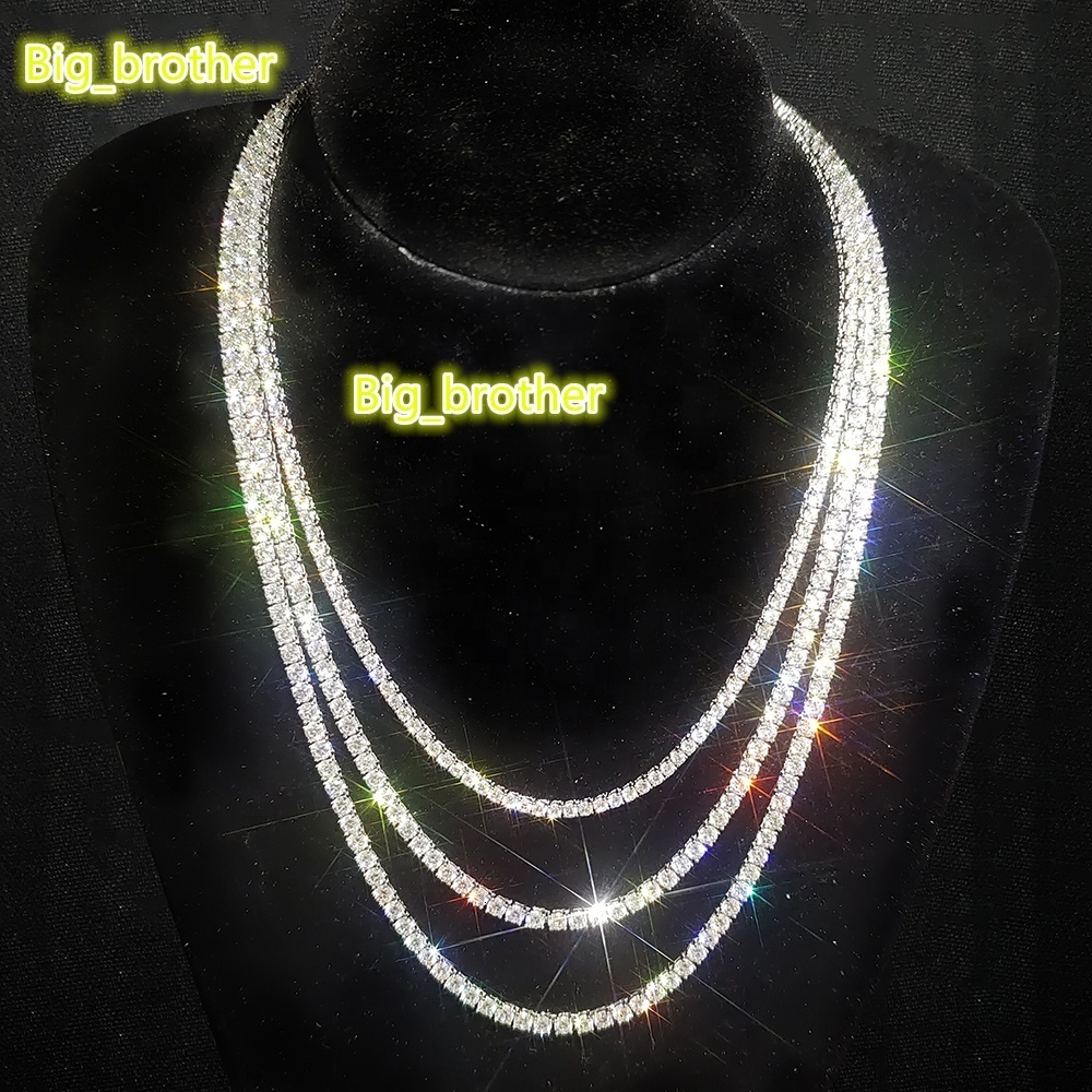 Juncheng GRA VVS Moissanite S925 925 Sterling Silver 10K 14K Gold Plated Chain Tennis Necklace for Men Women Wholesale Custom