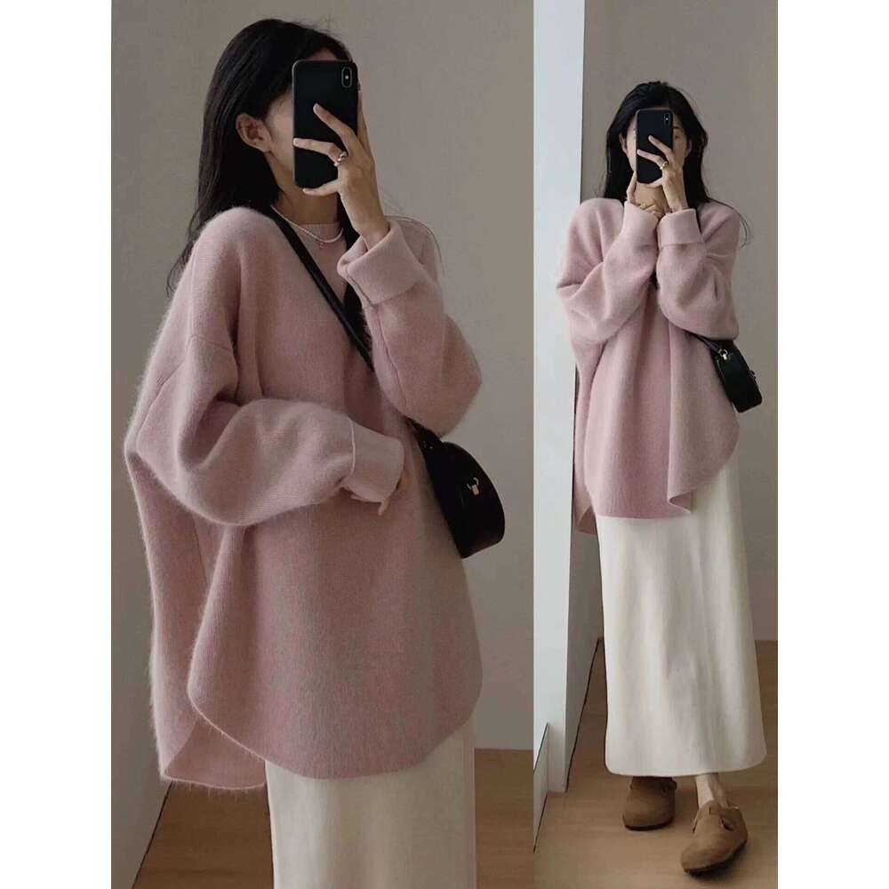 Women's Lazy Kaze Jun Mountain Cashmere Sweater Round Neck Loose Long Hem Split Skirt Thickened Knitted Bottoming Shi 251020 251020