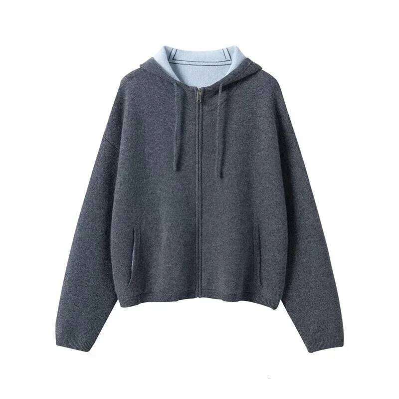 Women's Air Cashmere Cardigan Loose Padded Knit Hoodie Contrast Zipper Sweater Fall Winter Coat New Style Casual Comfortable 251020 251020