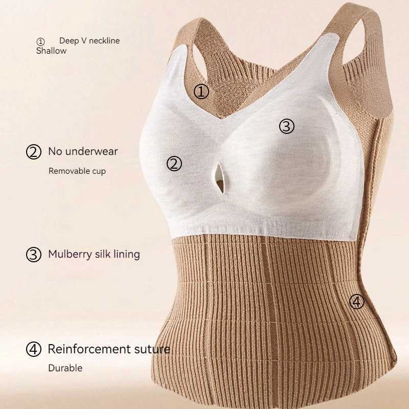 New Womens Highquality Knitted Warm Vest for Autumn Winter Comfortable Breathable with Builtin Chest Cushion Vest UnderwearT251020