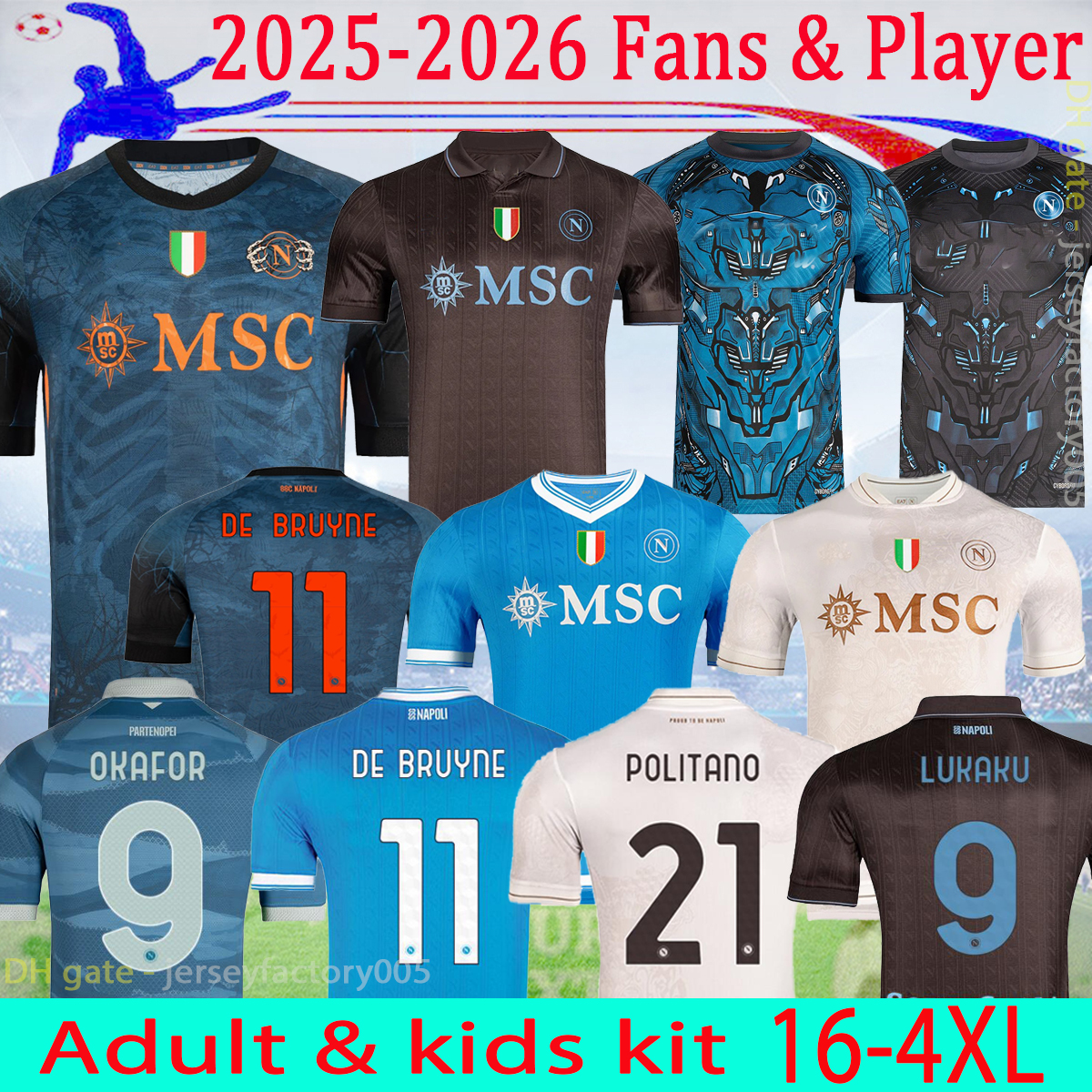 25 26 DE BRUYNE Naples Special soccer jerseys 2025 McTOMINAY napoli home away Fans player NERES Adults and kids kit LUKAKU football shirts 16-4XL