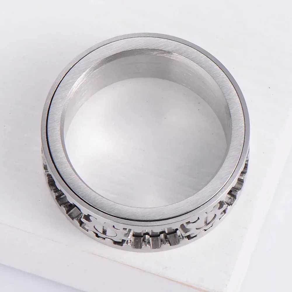 Time to Run Mens Titanium Steel Gear Ring Womens Steelcolored Rotatable Antianxiety Ring J251020