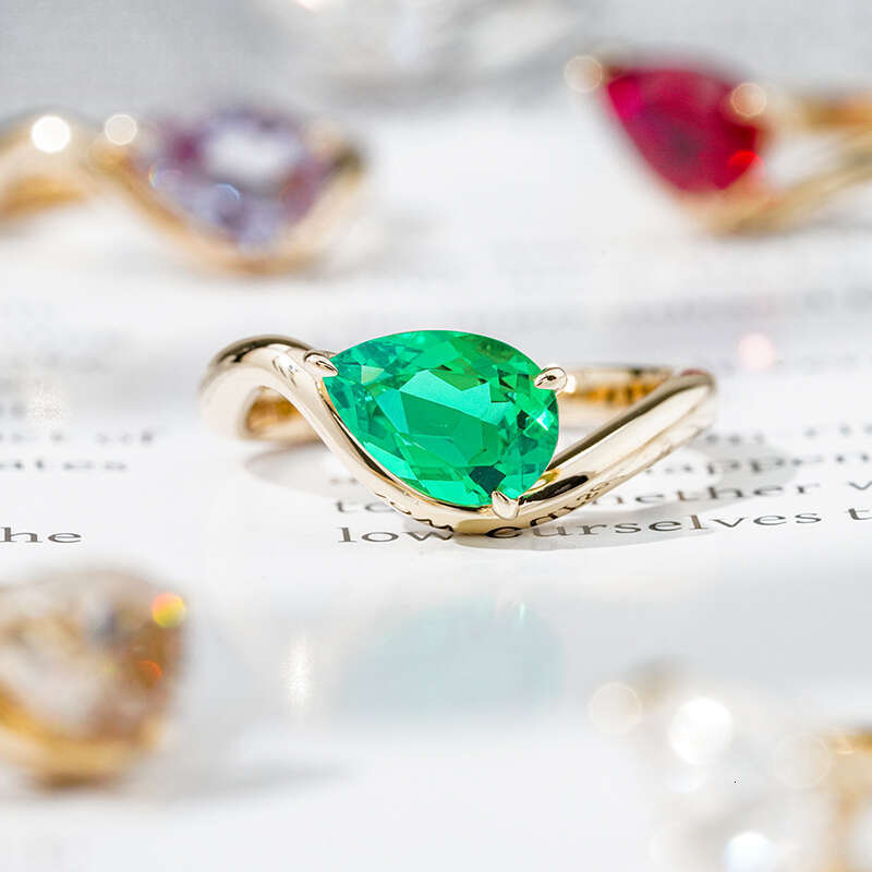1ct StarsGem Curved Pear-shaped 6x 9mm IGI Laboratory/Emerald/Blue/Red 9K/10K/14K/Thin Ring