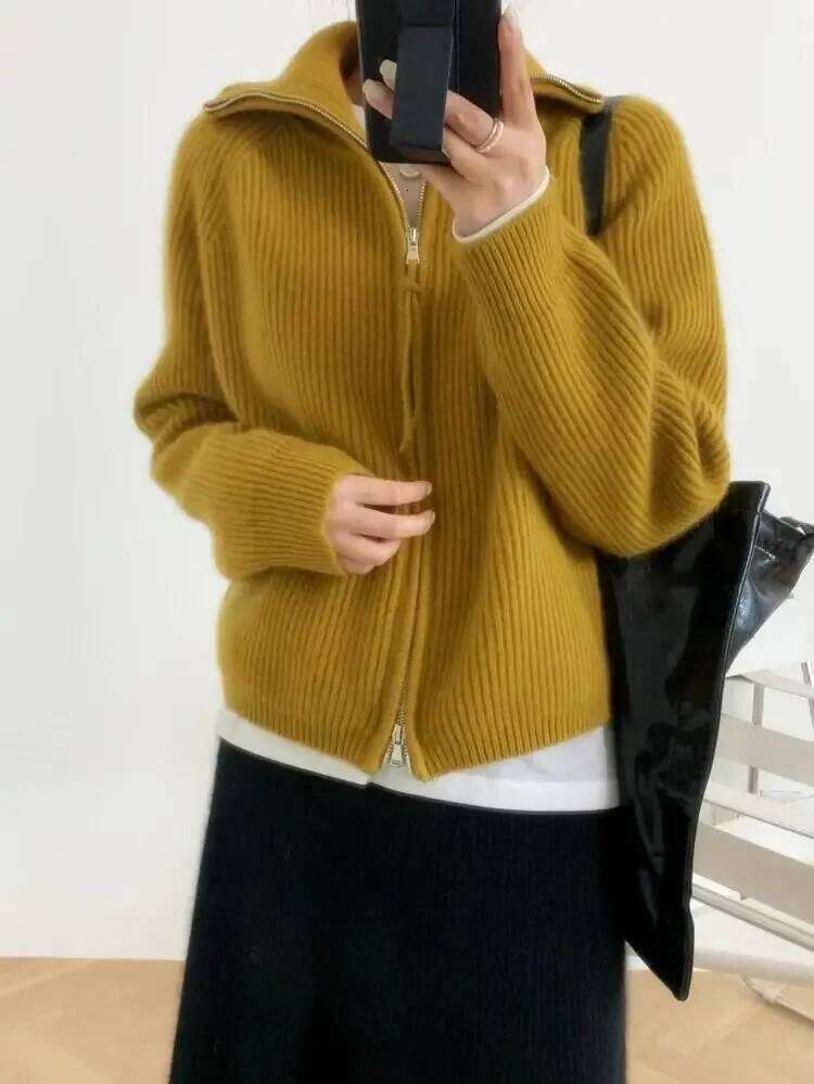 Women's 100% Pure Cashmere Cardigan Loose Turtleneck Sweater With Zipper 251020 251020