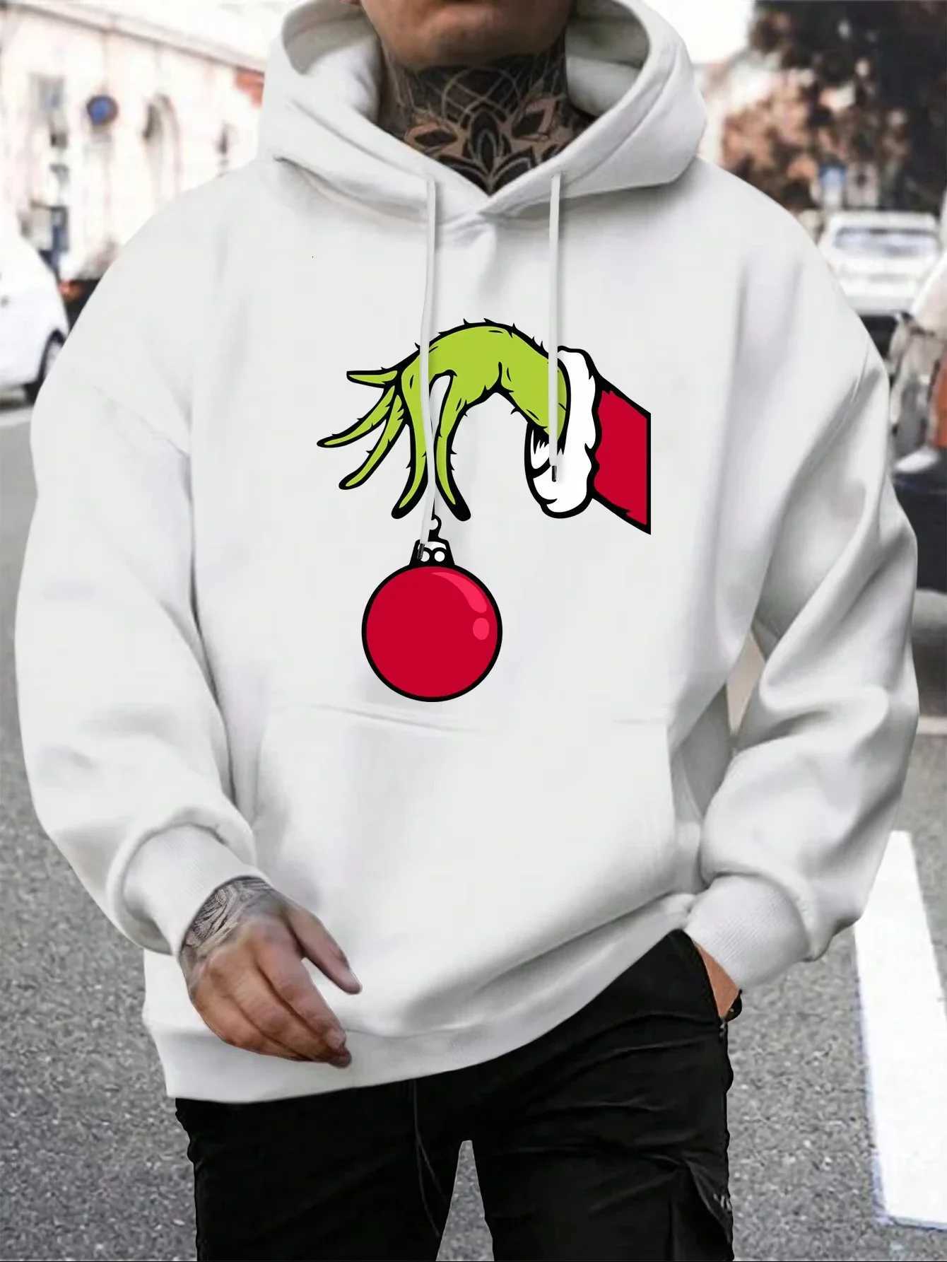2025 Green Haired Monsters Get Christmas Gifts Hoodie Man 2dHoodies Warm FLeece FurLiner Men Hoody Casual Pullover W251020