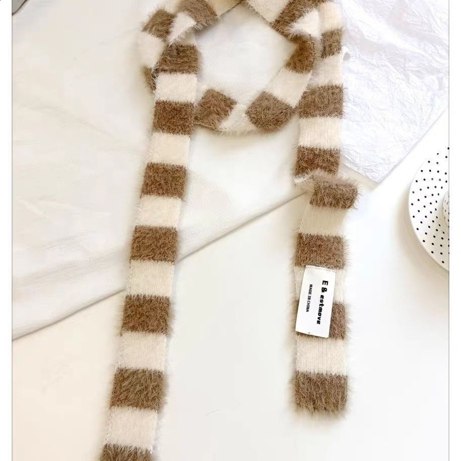 Y2K colored cashmere striped scarf for women cute winter plush warm necklace Japanese childrens scarf couple thick packaging 241007