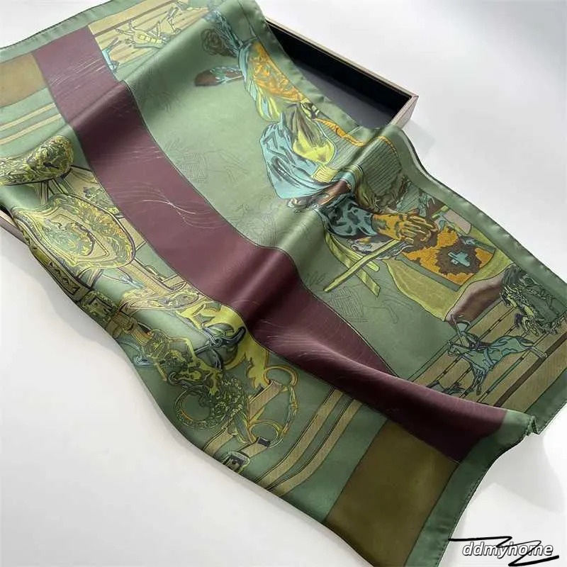 Animal Scarf: 27.5 Square Silk Bandana Scarf For Women - 70S Headband Style, Breathable Green Horse Print Ddmyhome