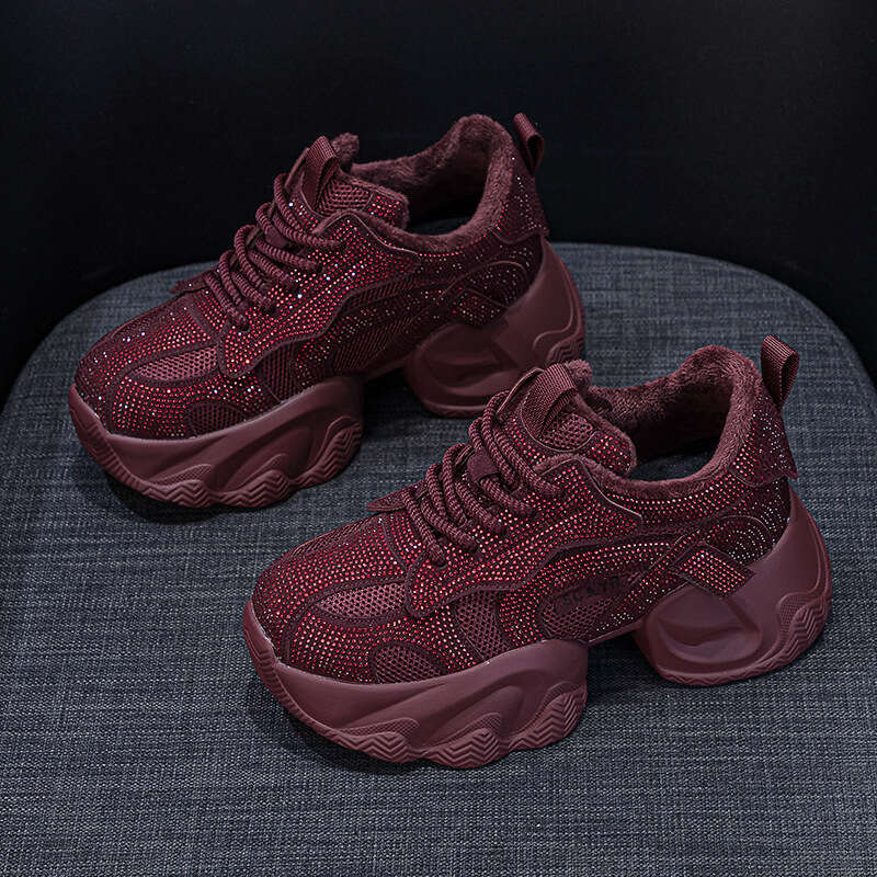 2025 New Designer Shoe Women's Gypsophila Rhinestone Shoes with Thick Sole Hidden Heel & Sparkling Detail Casual Fashion Versatile Elegant Style