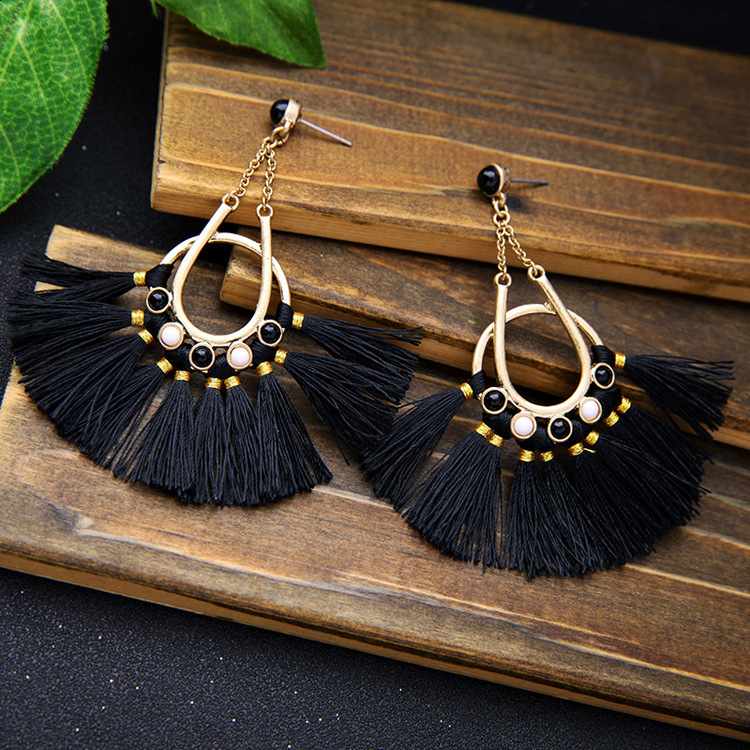 KpacoTa Soutache jewelry Tassel Drop Earrings Ethnic boho weave large Hoop Soutache earring white blue colorful women gift 241227