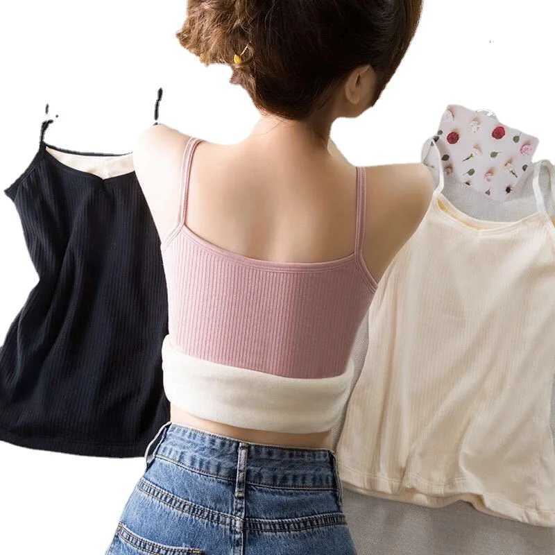 Womens Winter Warm Underwear Solid Color Thermal Casual Nightwear Sexy Elasticity lady Thin Velvet Tshirt Sleeveless TopsT251020