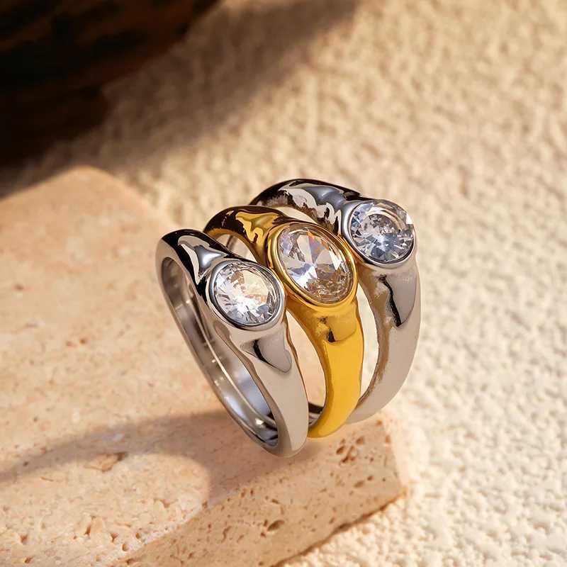 European American New WideFace Bold Ring Irregular GoldSilver Cross TwoTone Stainless Steel Jewelry Womens Party Statem J251020