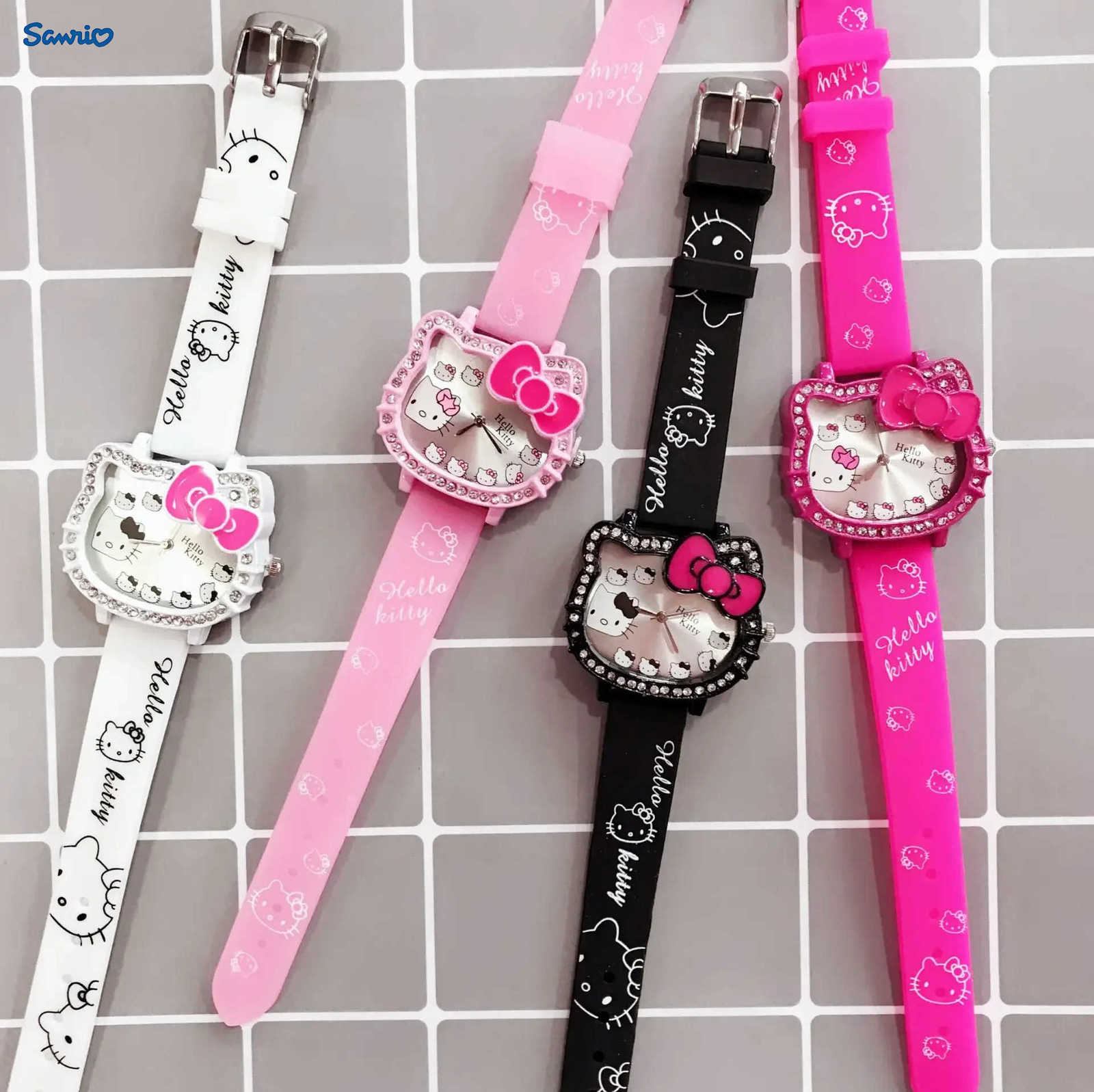Sanrio 2025 New Hello Kitty Digital Quartz Watch Set Cat Head Cartoon Fashion Love Dial Leather Strap Children Clock Girl Birthday Gift L251020