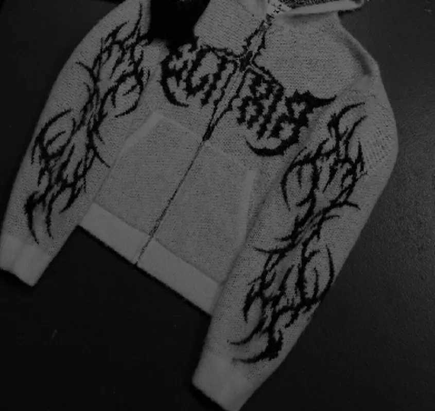 New Y2K trendy fashion bramble pattern hoodie European American high street rock casual punk black white couple hoodie W251020