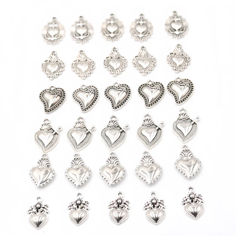 30pcs Mixed Silver Plated Cute Mini Catholic Sacred Heart Alloy Pendant DIY Charms Bracelet Earrings Jewelry Making P787 251008