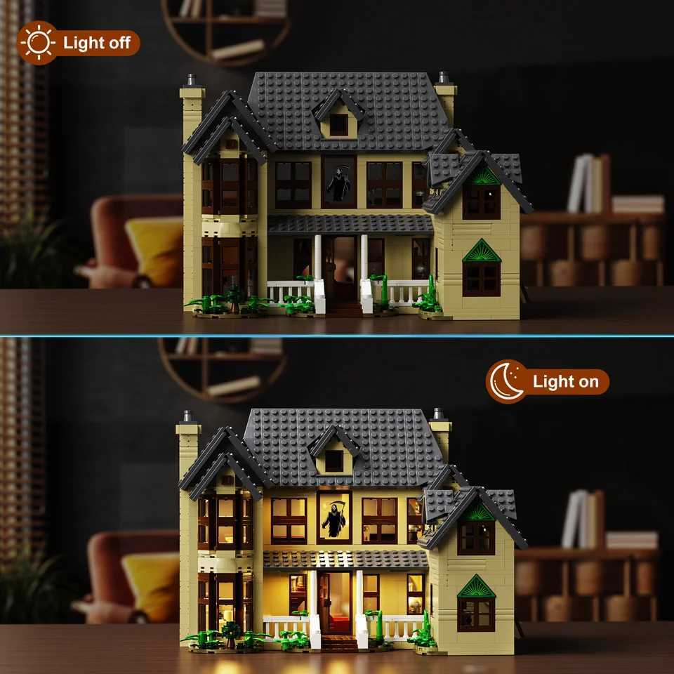 S Ghostface House Building Blocks Set with LED LightHalloween Decoration Gift for Adults Horror Film Fans1275PcsXJ251020