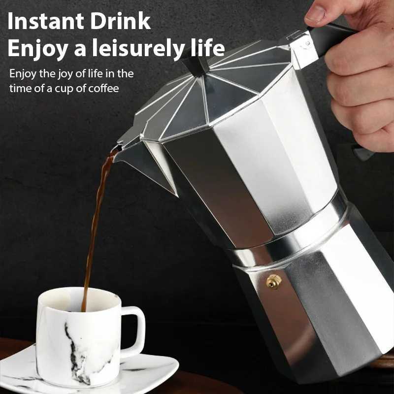 Aluminum Coffee Kettle Latte Percolator He Italian Octagonal Moka Coffee Pot Off Travel Outdoor Camping resso Tea Pot Y251020