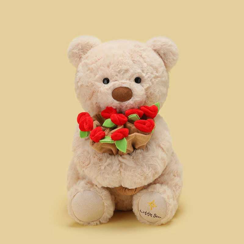 Kawaii Roses Bear Plush Toy Soft Bear Wear Rose Hat Stuffed Doll Romantic Gift for Lover Home Decor Valentines Day Gifts J251020