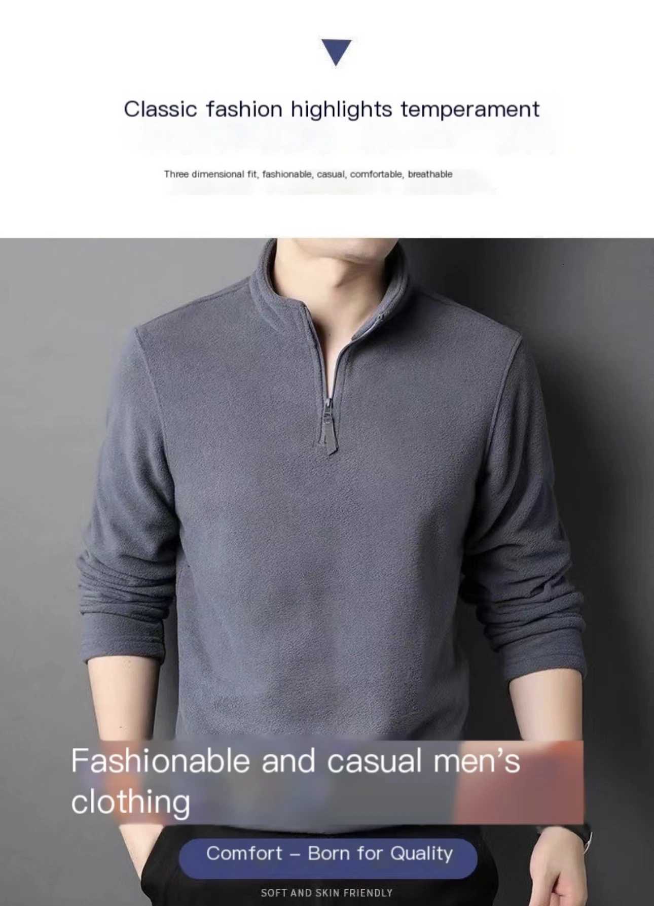 Autumn Winter New Warm Polo Shirts Mens Lamb Wool Sweatshirt Standing Neck Half Zip Long Sleeve Fashion Versatile Men Tees Tops W251020