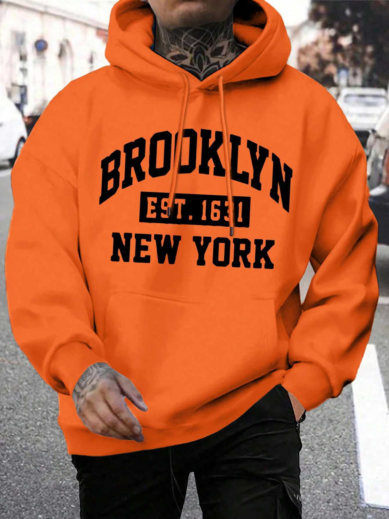 Beooklyn Est 63 New York Printed Hooded Men Fleece Warm Big Size Hoodies Fashion Furliner Hoodie Fashion Casual S3XL Tops W251020