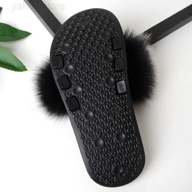 MPPM Real Fox Fur Slides for Women Luxury Designer Sandals On Summer Furry Slippers Flip Flops Shoes Plus Size Shoes M251020