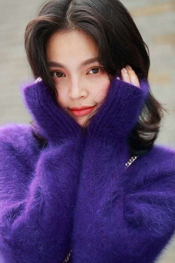 Angora Mink Cashmere Sweater For Women Round Neck Pullover Loose Temperament Purple Lazy Knitwear Winter New Jn931 251020 251020