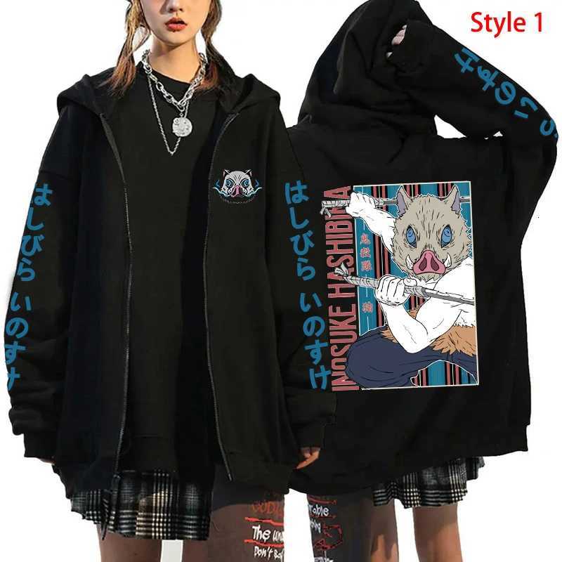 Hot Anime Hashibira Inosuke Printing Zipper Hoodies Women Men Fashion Y2k Personality Zipper Long Sleeve Hooded Sweatshirt W251020