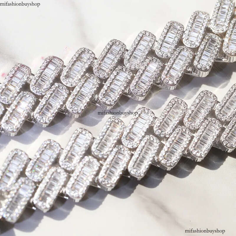 Customization Miami 20mm Width S Plated Gold Real Moissanite Fashion baguette Necklace Cuban Link Chain